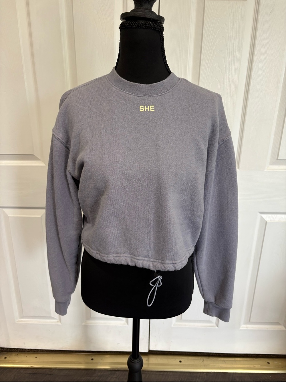 Branded Women's Cropped Crewneck Sweater - Light Gray